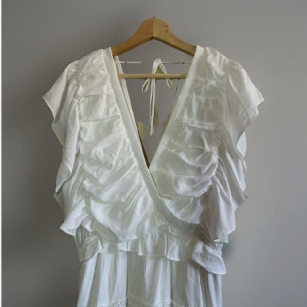 Pookie & Sebastian White Tiered Ruffle Dress Size Medium Crossover Sorority Rush - Picture 4 of 10